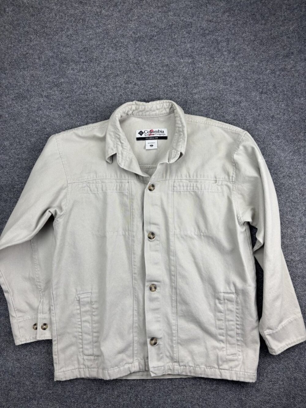 Columbia Jacket Mens Large Tall Beige Lined Button Front Chore Coat SS ET 3008